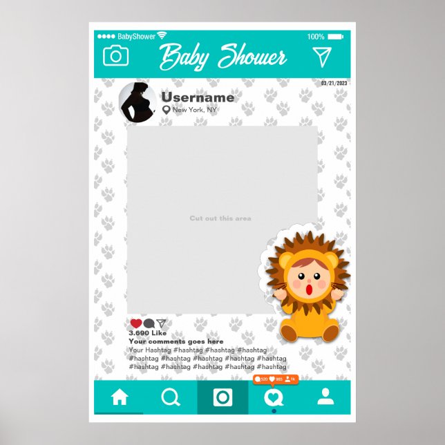 Póster Personalizado de Baby Shower Selfie Frame Leoncito (Frente)