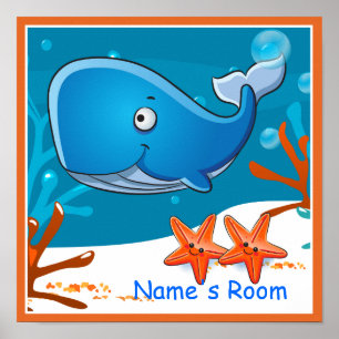 Póster personalizado de ballena acuática linda par