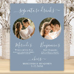 Póster Personalizado de bebidas con firma Boda azul turbi<br><div class="desc">Bebidas con firma! Clágrafía sencilla pero elegante, este emblema de la barra de bebidas destaca por sus dos cócteles "la novia" y "el Groom", personalizados con las bebidas de su elección. Personalizar este elegante signo de boda con tu foto favorita de compromiso o fotos de parejas, nombres y bebidas de...</div>