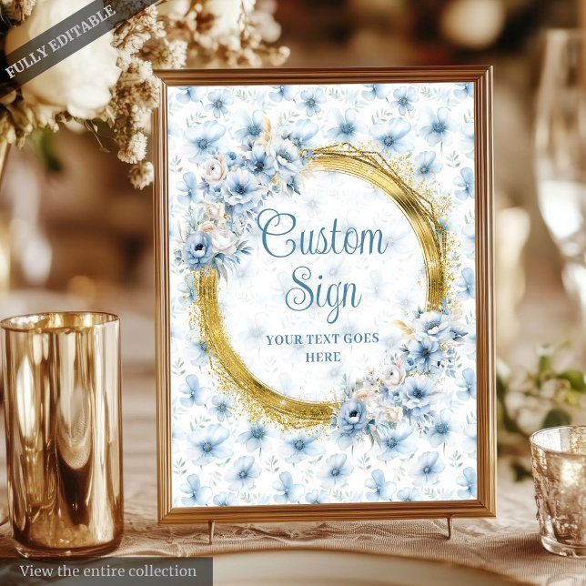 Póster Personalizado de Boda Boho Light Blue Gold 8x10 (Aerial Boho Light Blue Gold Wedding Custom 8x10 Poster)