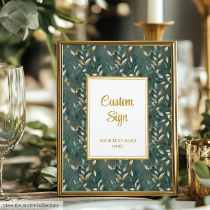 Póster Personalizado de Boda del follaje de oro verde de 