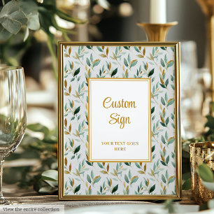 Póster Personalizado de Boda Hunter Green Gold Greenery