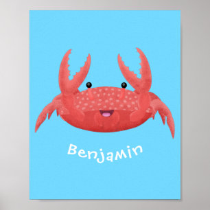 Póster Personalizado de cangrejo rojo lindo ilustracion