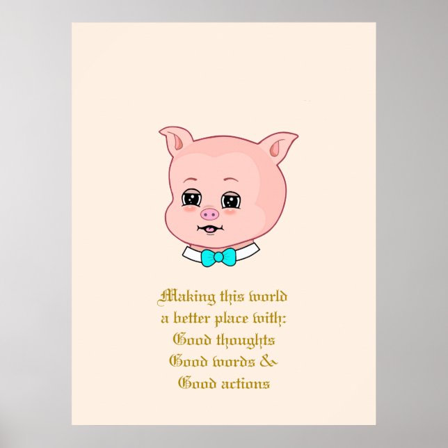 Póster Personalizado de cerdo y palabras positivas (Frente)