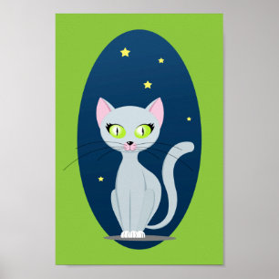 Póster Personalizado de cielo estrellado de felino lindo