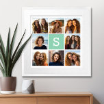 Póster Personalizado de collage de fotos Monograma Mint V<br><div class="desc">Puedes usar fotos de Instagram para este diseño. Utiliza 8 fotos cuadradas para crear un regalo único y personal. O puedes mantener al cachorro hipster y hacer un keepsake de moda. Si necesita ajustar las imágenes,  haga clic en la herramienta personalizar para realizar cambios.</div>