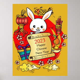 Póster Personalizado de Conejo de Año Nuevo Chino