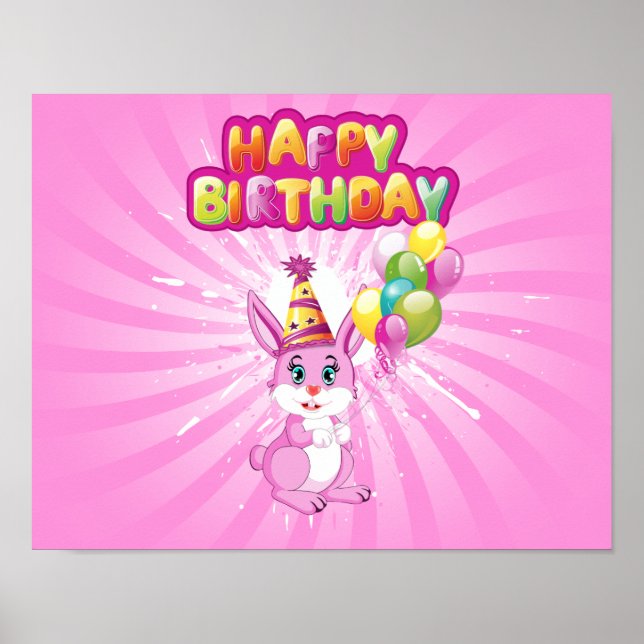 Póster Personalizado de cumpleaños de conejo rosa (Frente)