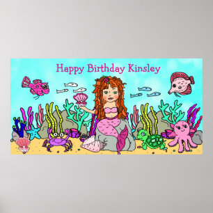 Póster personalizado de cumpleaños de sirena feliz