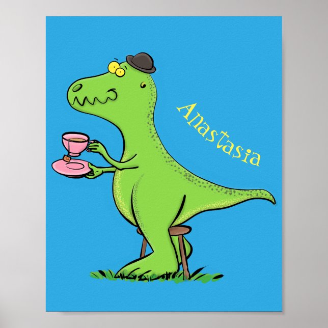 Póster Personalizado de dinosaurios de color verde gracio (Frente)