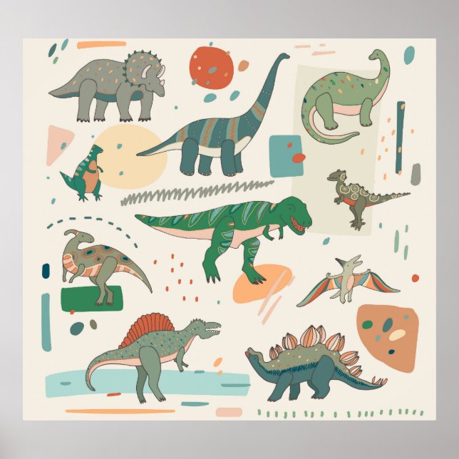 Póster Personalizado de dinosaurios: ilustracion vintage. (Frente)