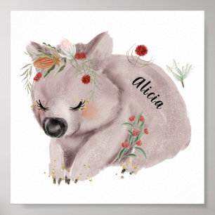 Póster Personalizado de Especkle de Oro Cute Baby Wombat