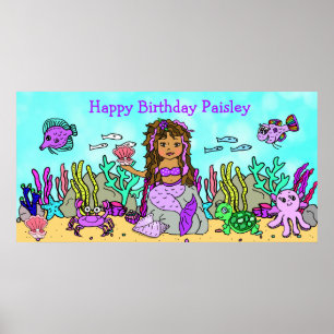 Póster personalizado de feliz cumpleaños de sirena
