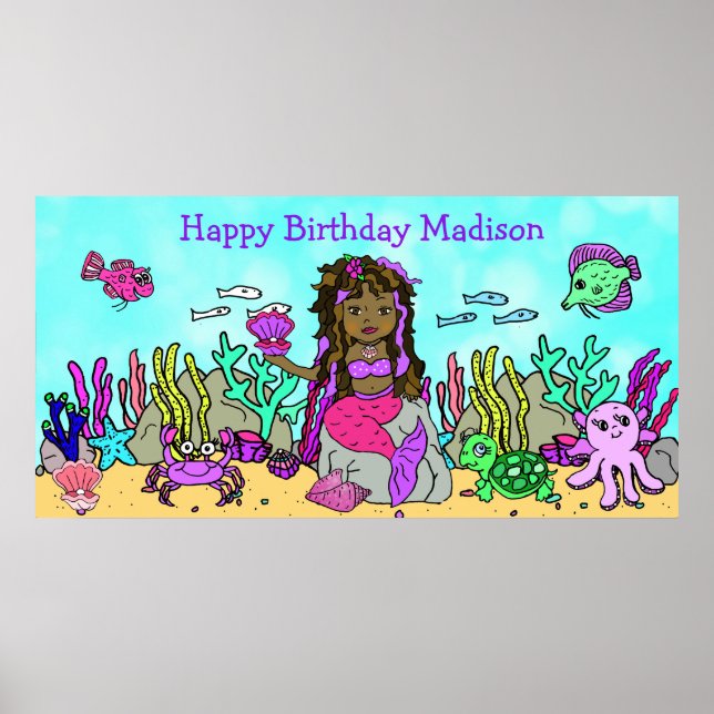 Póster personalizado de Feliz Cumpleaños Sirena (Frente)