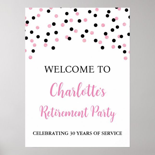 Póster Personalizado de Fiesta de jubilación rosa negro 1 (Frente)