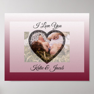 Póster personalizado de foto burdeos "Te amo"