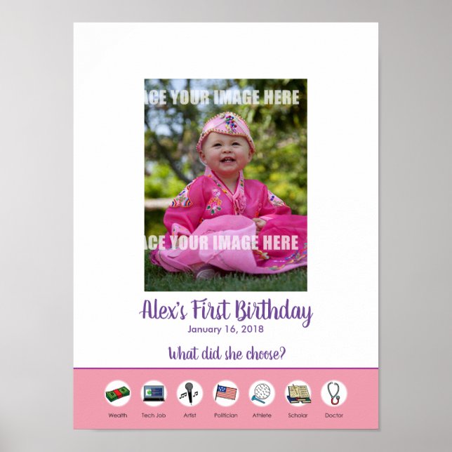 Póster Personalizado de foto de primer cumpleaños de Dolj (Frente)