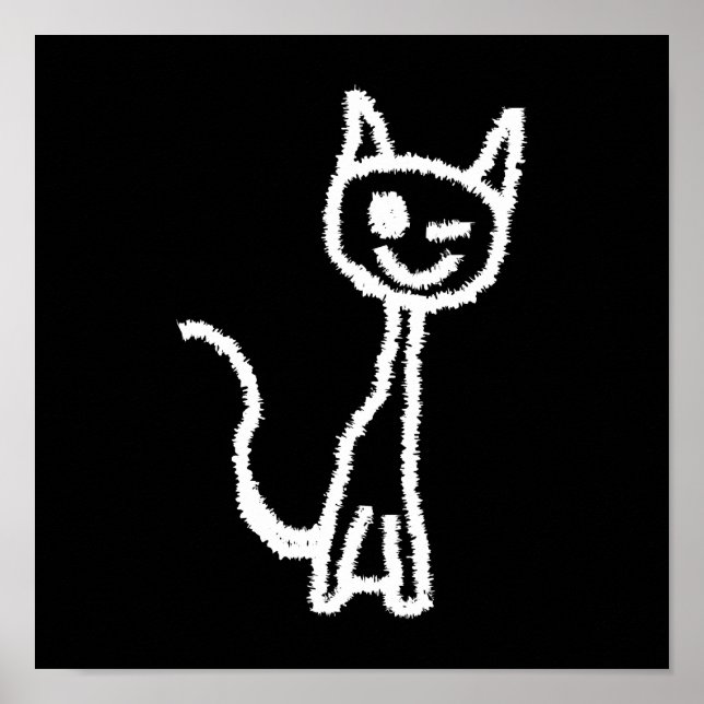 Póster Personalizado de gato blanco. En negro. (Frente)