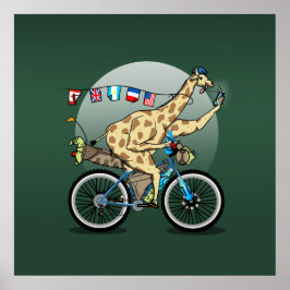 Póster Personalizado de Giraffe en bikepacking divertido