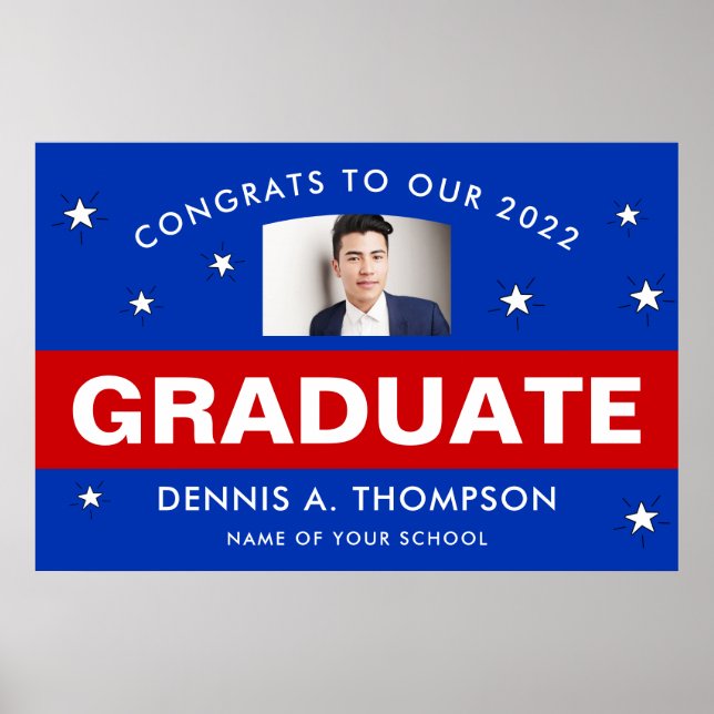 Póster Personalizado de graduación rojo y azul (Frente)