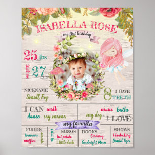 Póster personalizado de hada para el primer cumple
