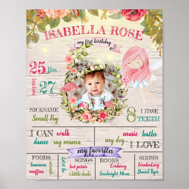 Póster personalizado de hada para el primer cumple (Frente)