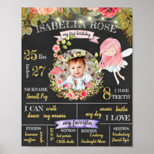 Póster personalizado de hada para el primer cumple