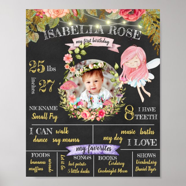 Póster personalizado de hada para el primer cumple (Frente)