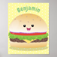 Personalizado de hamburguesa kawaii feliz