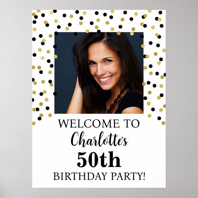 Póster Personalizado de la fiesta de cumpleaños Gold Blac (Frente)