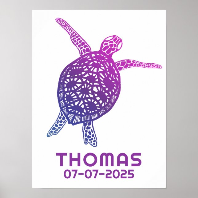 Póster Personalizado de la tortuga marina de mar de Cute  (Frente)