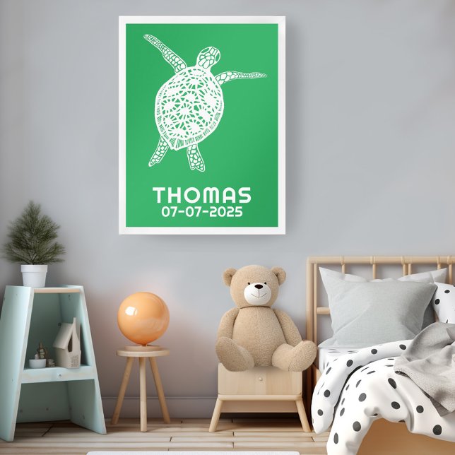 Póster Personalizado de la tortuga marina de mar de Cute  (Cute Sea Turtle CUSTOM BABY NAME BIRTHDAY Art Poster
Green Tortoise Ocean Eco Nature)