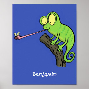 Póster Personalizado de lagarto de camaleón verde lindo
