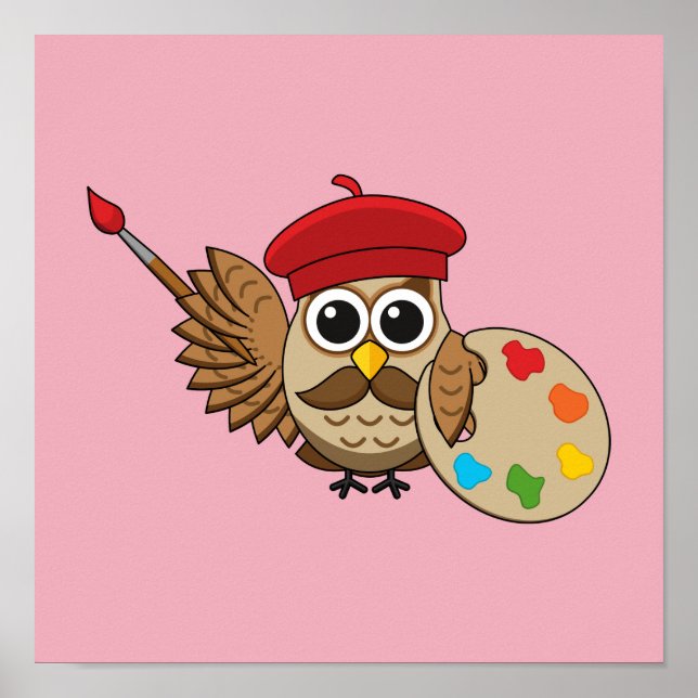Póster Personalizado de Lechuza Cute Painter (Frente)