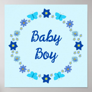 Póster Personalizado de mariposas y flores Blue Baby Boy