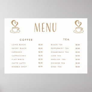 Póster personalizado de menú de precios de cafeter