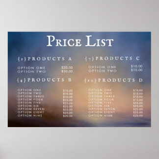 Póster Personalizado de menú Lista de precios de servicio