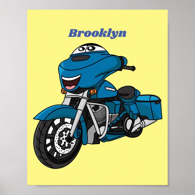 Póster Personalizado de moto azul feliz (Frente)