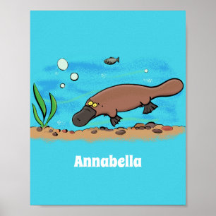 Póster Personalizado de natación de Platypus Cute