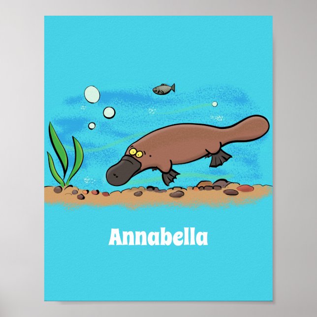 Póster Personalizado de natación de Platypus Cute (Frente)