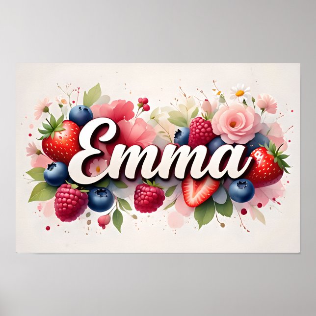 Póster Personalizado de Nombre Floral de Bayas – " (Frente)