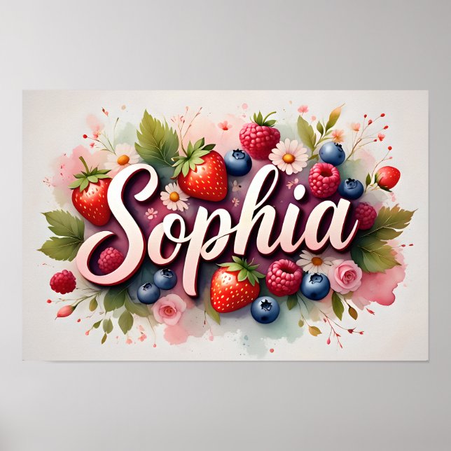 Póster Personalizado de Nombre Floral de Bayas – " (Frente)