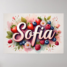 Póster Personalizado de Nombre Floral de Bayas - "