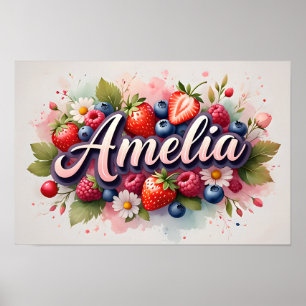 Póster Personalizado de Nombre Floral de Bayas "Am