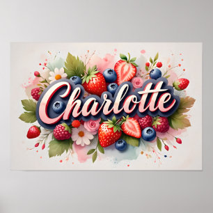 Póster Personalizado de Nombre Floral de Bayas "Ch