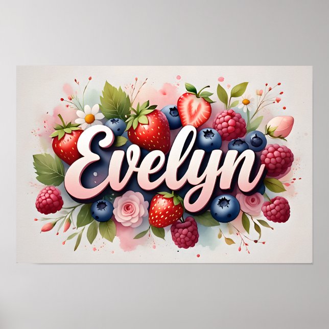 Póster Personalizado de Nombre Floral de Bayas "Ev (Frente)