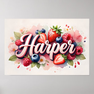 Póster Personalizado de Nombre Floral de Bayas "Ha