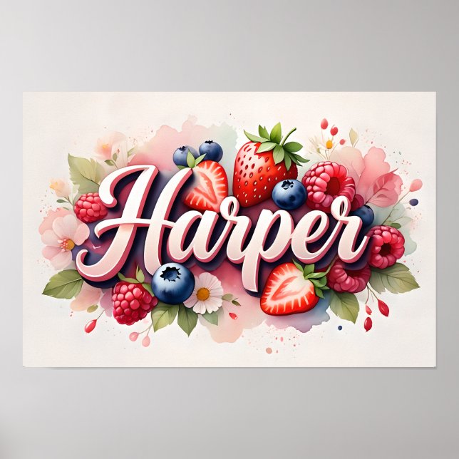 Póster personalizado de nombre floral de bayas "Ha (Frente)
