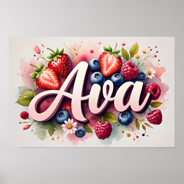 Póster Personalizado de Nombre Floral de Frutas "A (Frente)