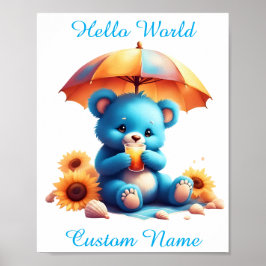Póster Personalizado de Oso de Teddy Azul para bebés y ni
